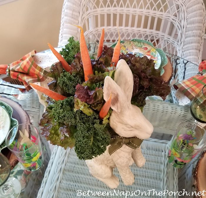 Bunny Centerpiece with Lettuce, Kale & Carrots Arrangement