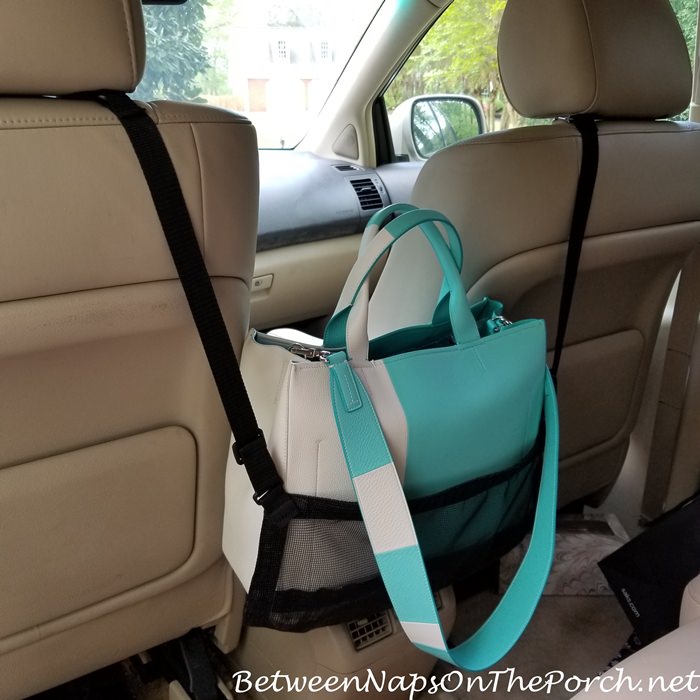 A Tip From the Inventor Car Handbag Holder Used with a Center Open Console Between Naps on the Porch