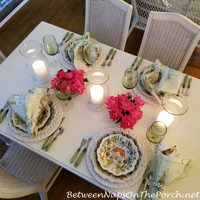 Knock out Roses in Spring Table Setting