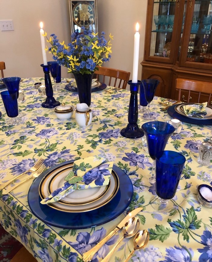 Spring Table Setting in Blue and Yellow