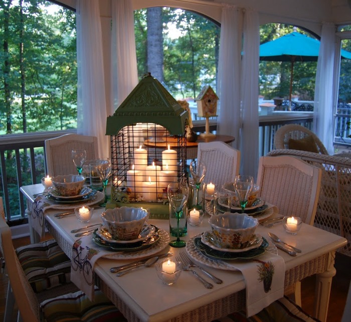 Spring Table Setting with Birdcage & Candlelight Centerpiece