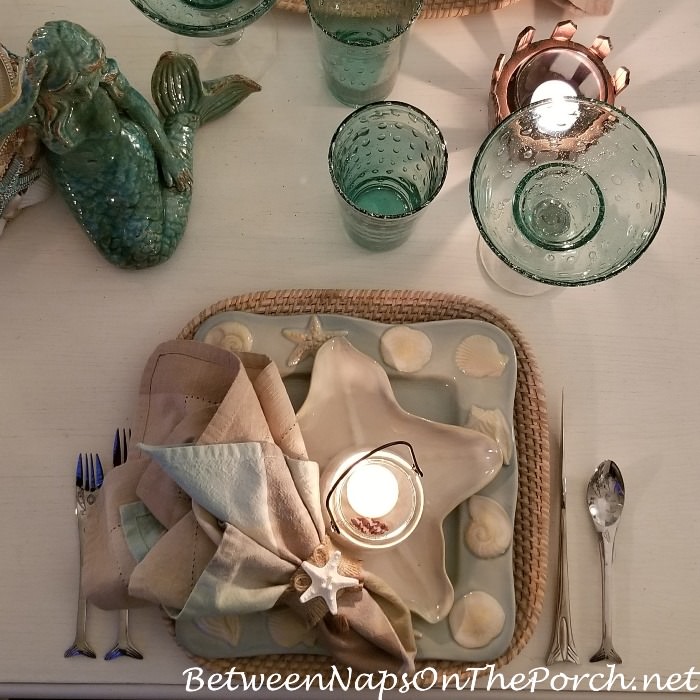 Beach Themed Table, Candlelight Porch Dining