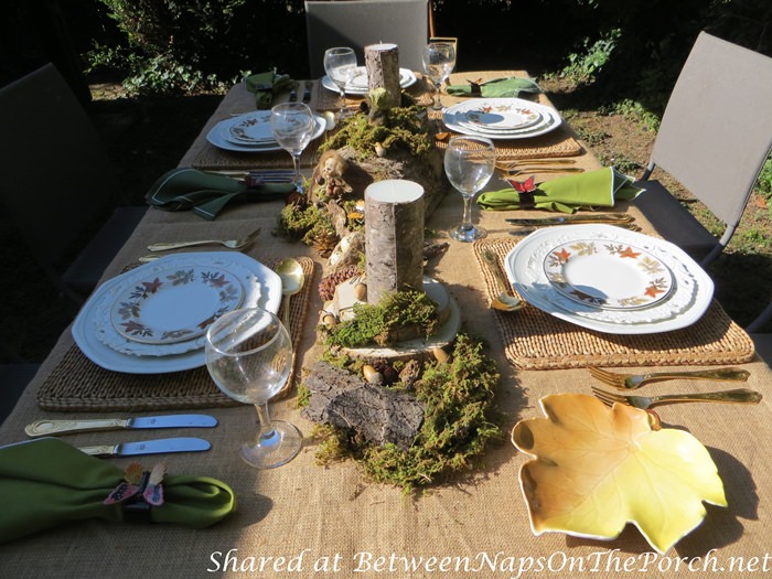 Outdoor Woodland Dinner with a Natural Moss, Fairy Centerpiece