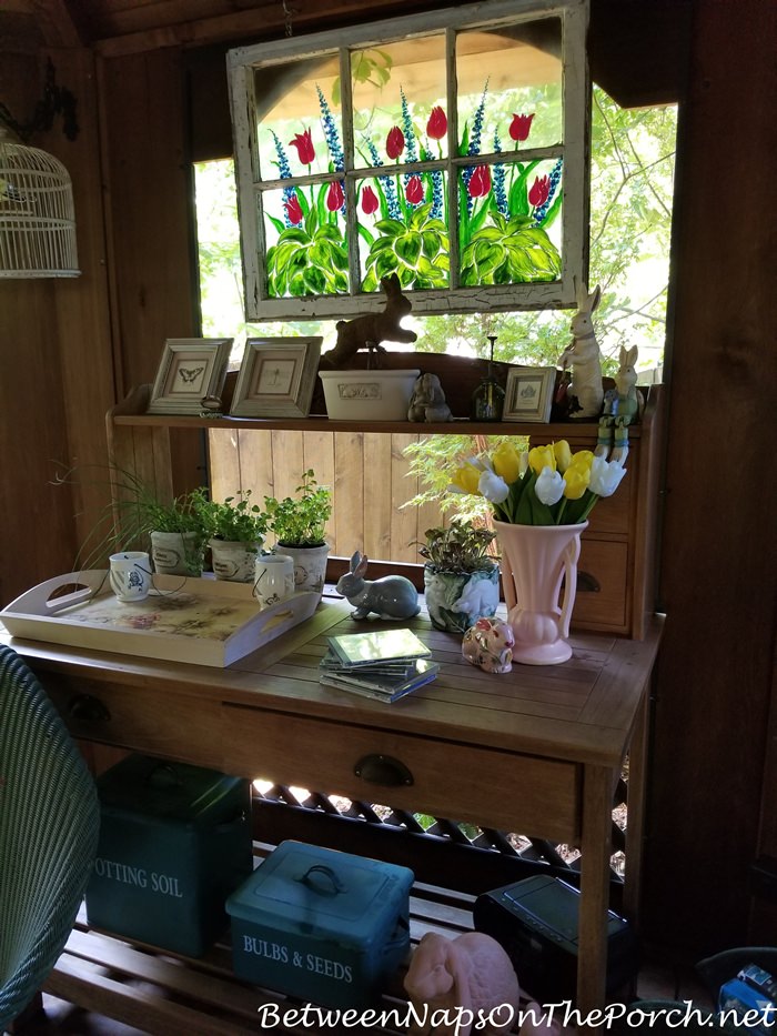 Potting Table, Painted Old Window