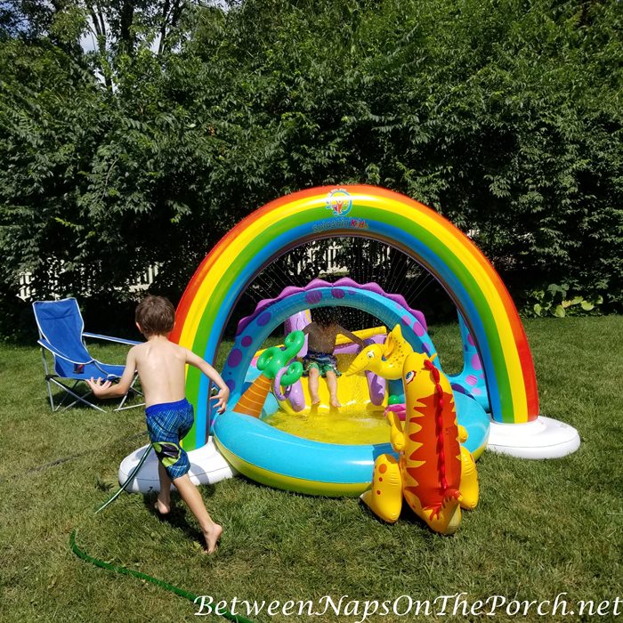 Rainbow Sprinkler and Dinosaur Play pool for Summer