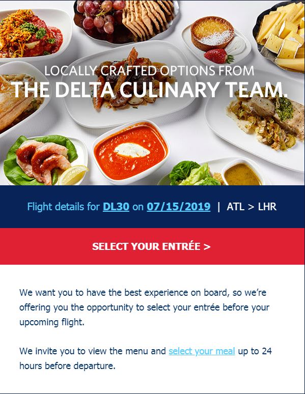 Delta one meal store selection