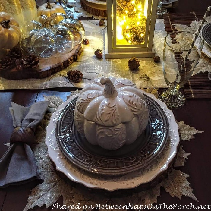 Fall Autumn Table, White Pumpkin Tureens, Leaf Placemats