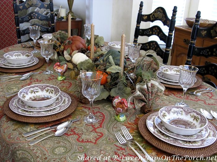 Paisley Tablecloth for Autumn or Thanksgiving Table Setting, Tablescape