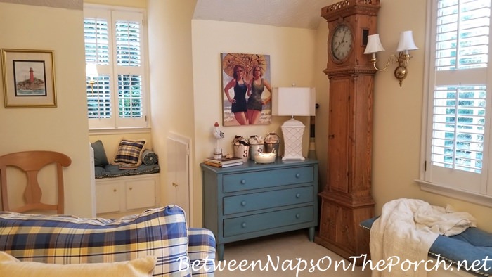 Blue and White Room with Blue Painted Chest