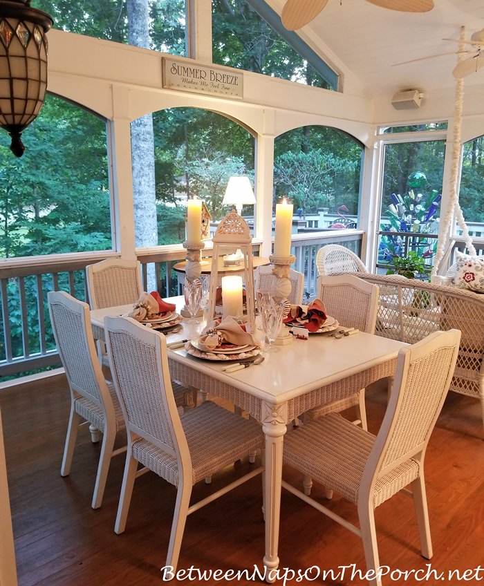 Candlelit Dinner, Screened Porch, BeachThemed Table Setting