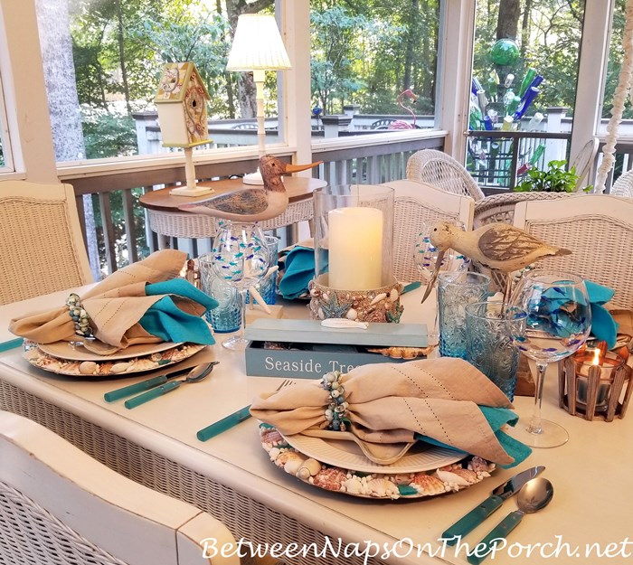 Seaside Beach Themed Table Setting with Shell Chargers