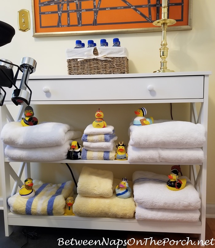 Whimsical Linen Storage with Rubber Ducks, Duckies