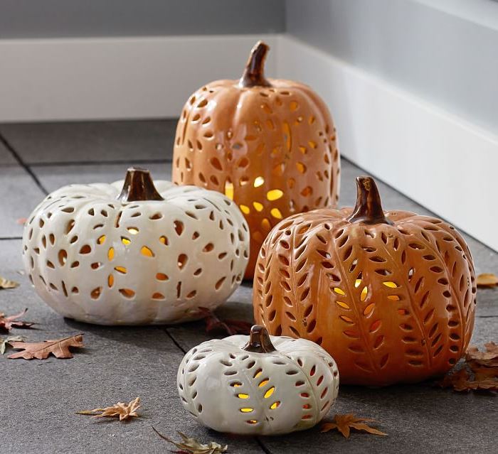 Pumpkin Candleholders, Ceramic Pierced