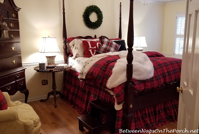 Romantic Winter Bedding, Stairs for Tall Bed