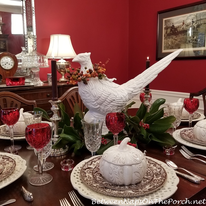 Large White Pheasant for Thanksgiving Table Centerpiece