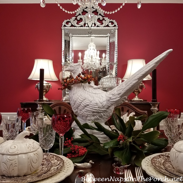 Magnolia and Nandina Berries for Thanksgiving Table