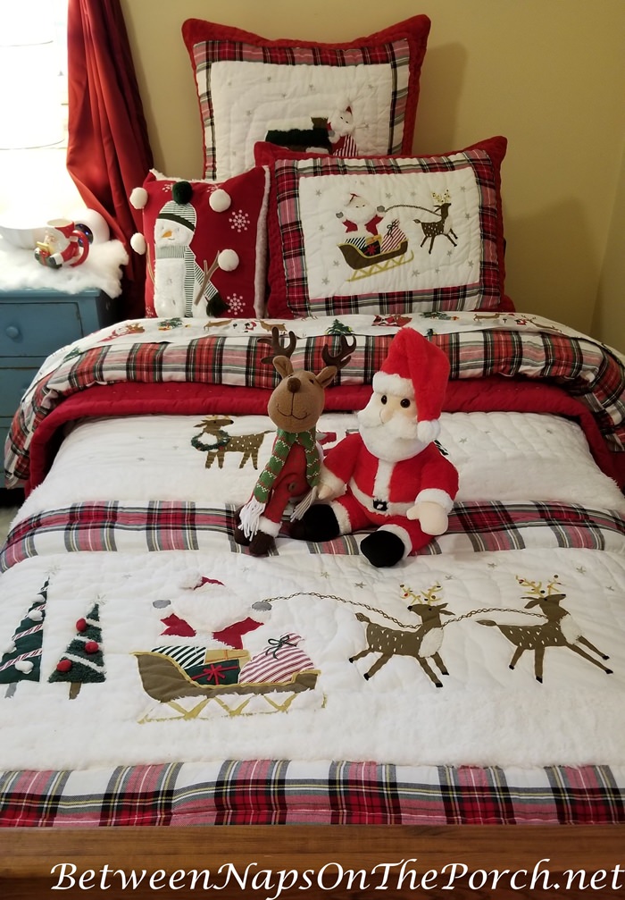 Christmas Bedroom Makeover for Children with Pottery Barn Kid’s SantaReindeer Bedding