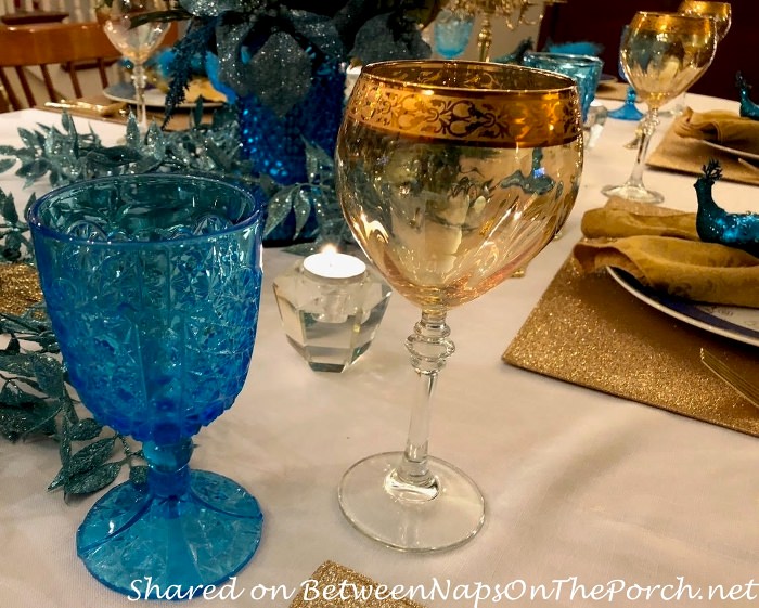 Blue Glassware, Gold Stemware