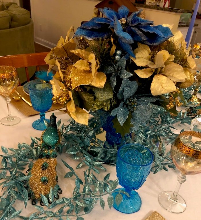 Blue and Gold Floral Centerpiece