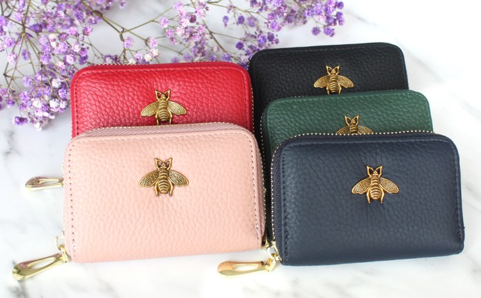 Leather Card Holder, Pink, Red, Green, Navy, Black