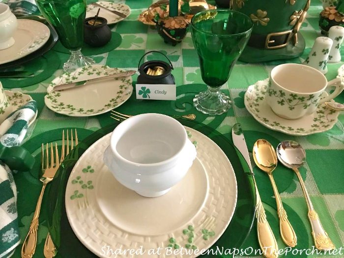 St. Patrick's Day Table Setting with Shamrock Plates