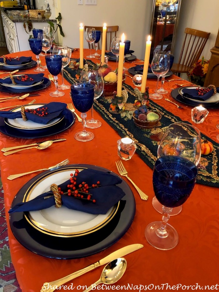 Navy and Orange Tablescape