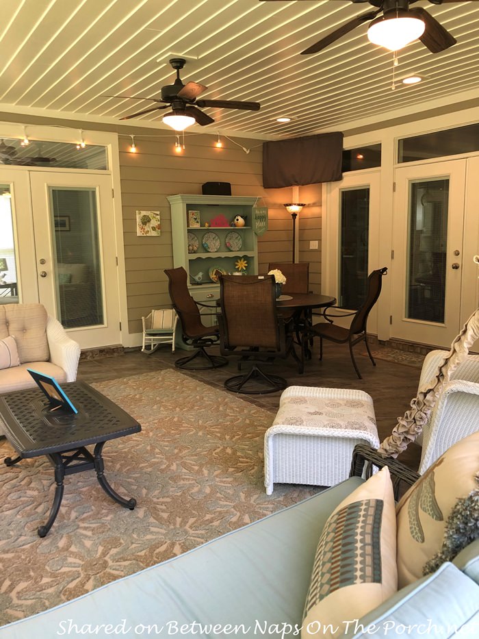 Screened Porch with TV, Hutch, Dining Space, Seating Space