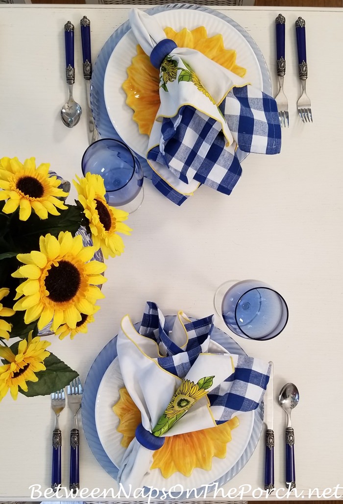 Yellow, White and Blue Table Setting