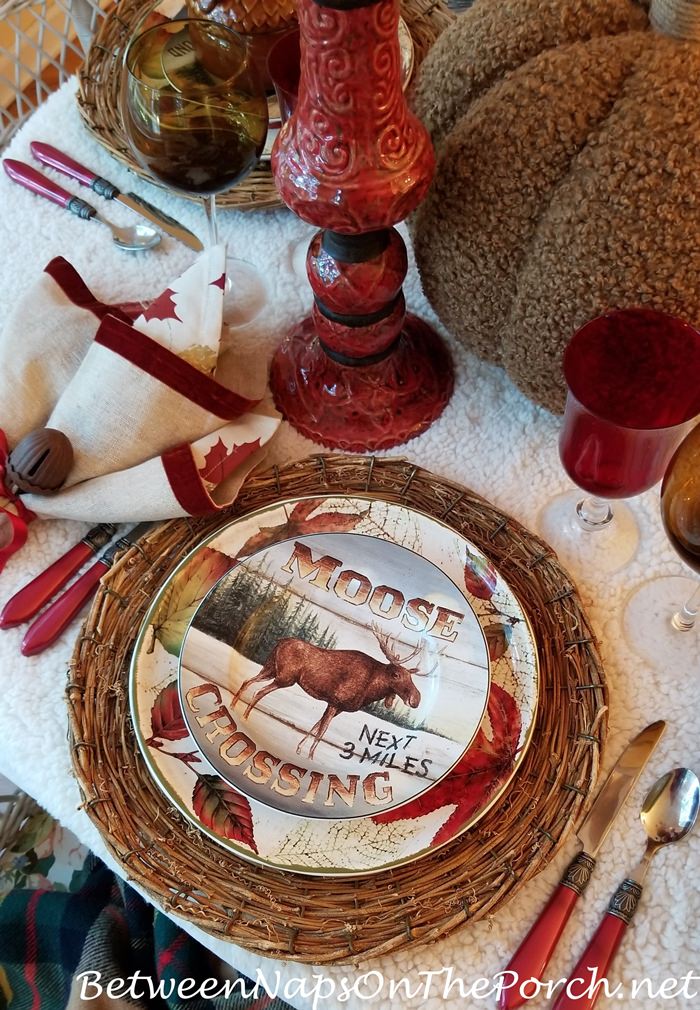 Autumn Fall Table Setting, Red Candlesticks