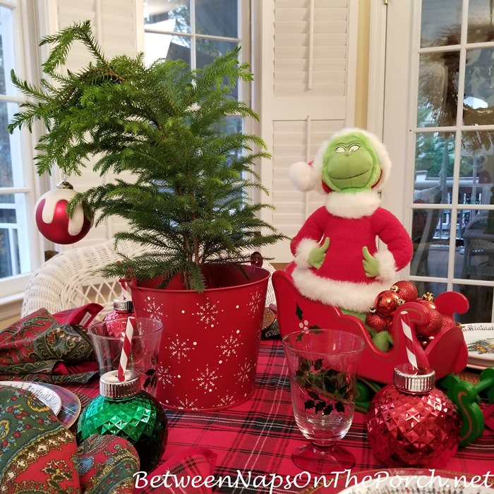 Christmas Grinch in Sleigh with a Grinchy tree