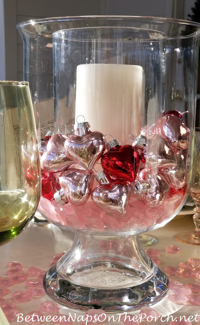 Mercury Glass Hearts, Heart Ornaments in Valentine's Day Table