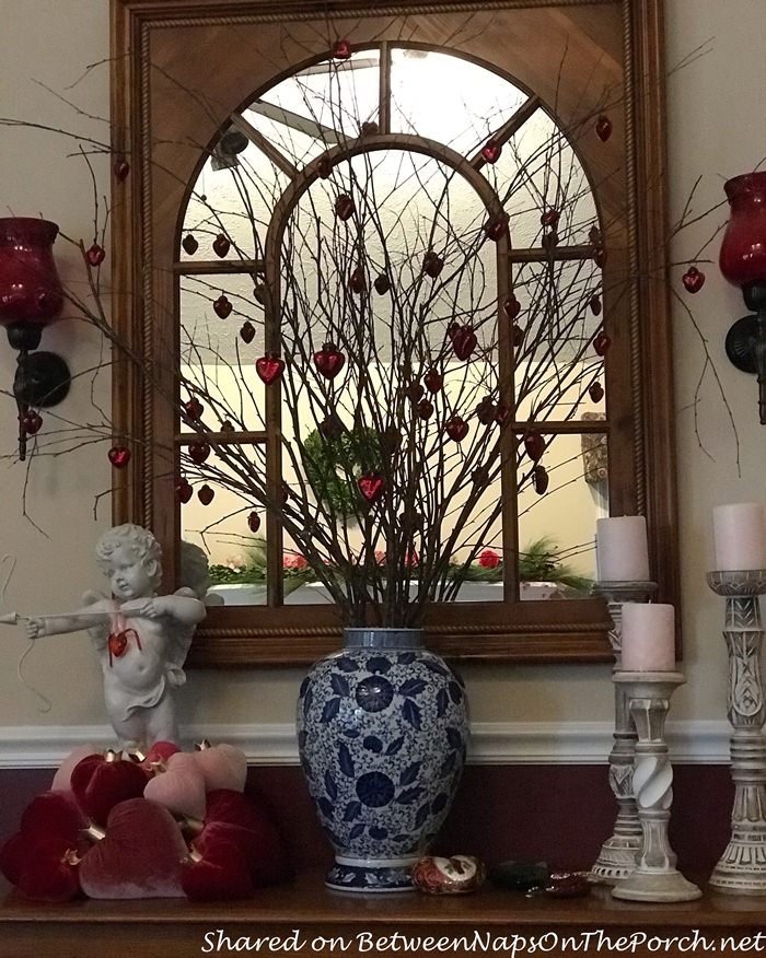 Mercury Glass Hearts Tree, Made with Branches from Yard