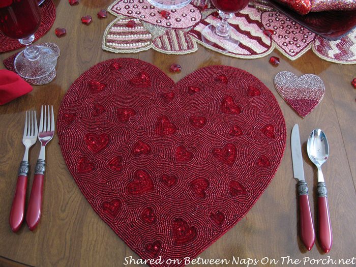 Red Beaded Heart Placemats, Perfect for Valentine's Day Table Setting