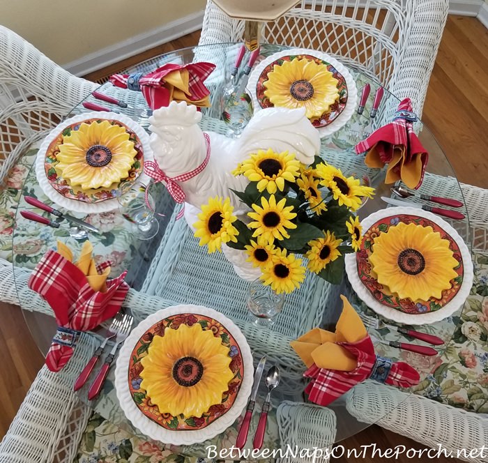 Spring Summer Table with Sunflower Plates