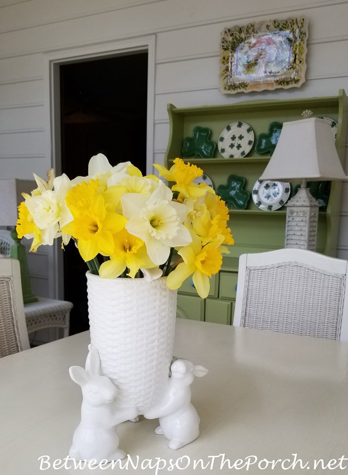 Daffodils in Bunny Vase, Screened Porch