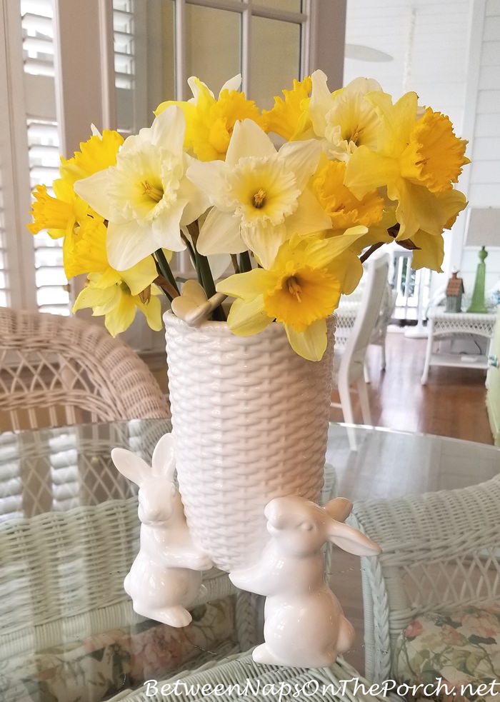 Sculptural Bunny Vase with Spring Daffodils