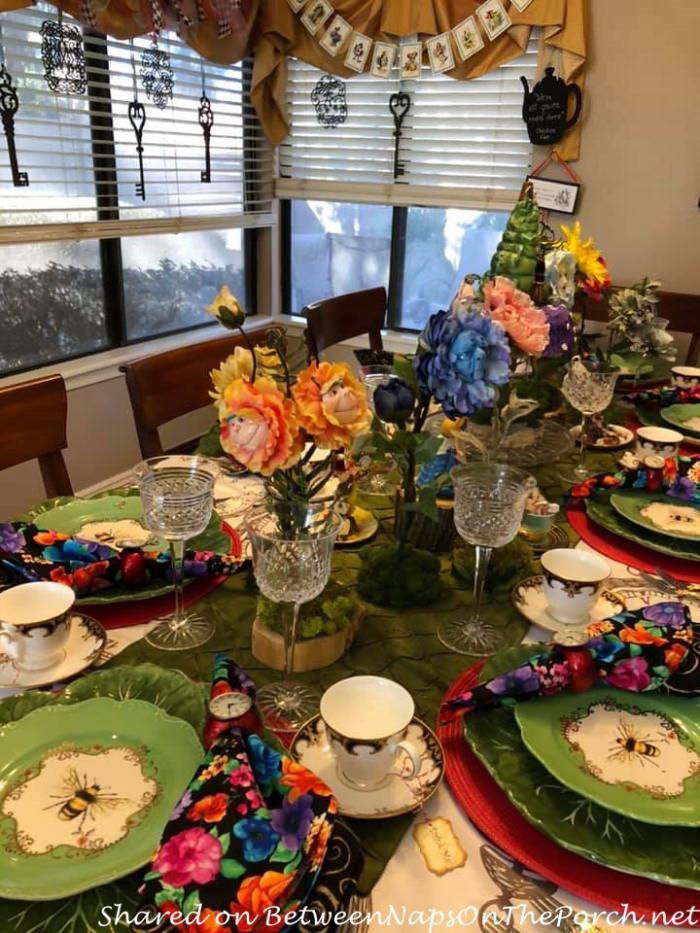 A Whimsical Alice in Wonderland Table Setting Featuring Singing-Talking  Flowers from the Garden – Between Naps on the Porch