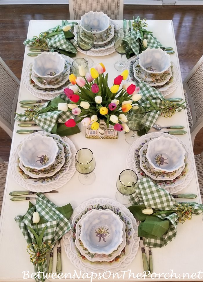 Spring Tablescape, Porch Dining, Ma Maison Dinnerware