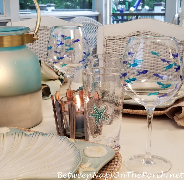 Beach Wine Glasses, Fish Decorated Wine Glasses