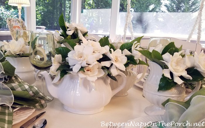 Gardenias in Spring Table Setting, Gardenia Centerpiece