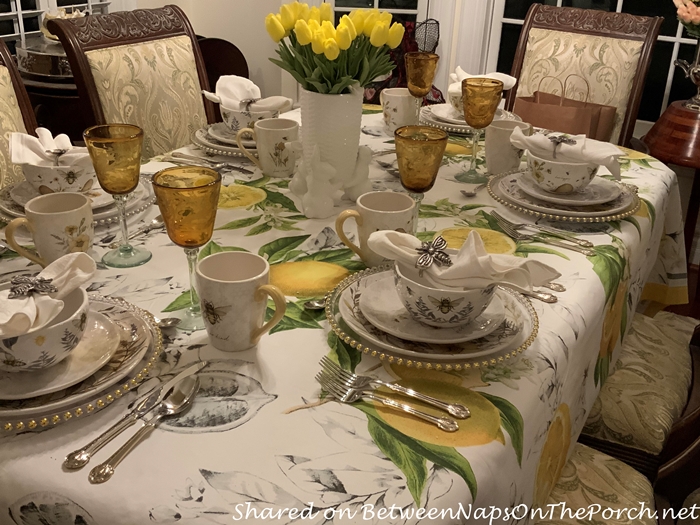 Meyer Lemon Tablecloth for a Bee Themed Table Setting