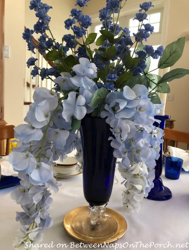 Blue, Gold Table Centerpiece