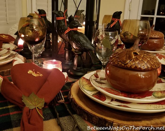 Fall Halloween Table, Candlelit with Black Crows