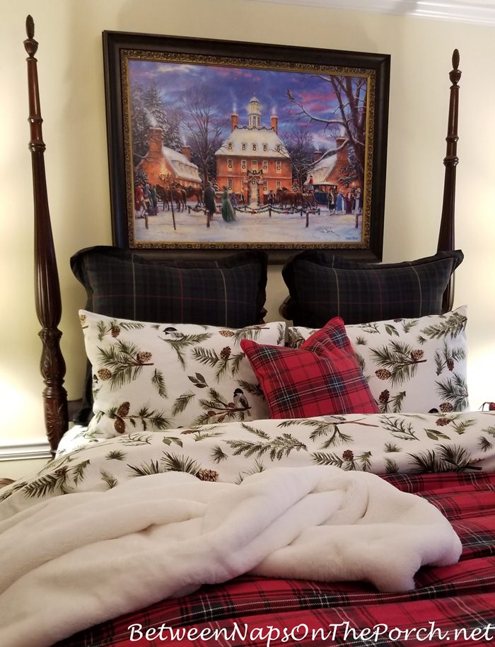Chickadee & Pine Bedding with Tartan, Winter Bedding