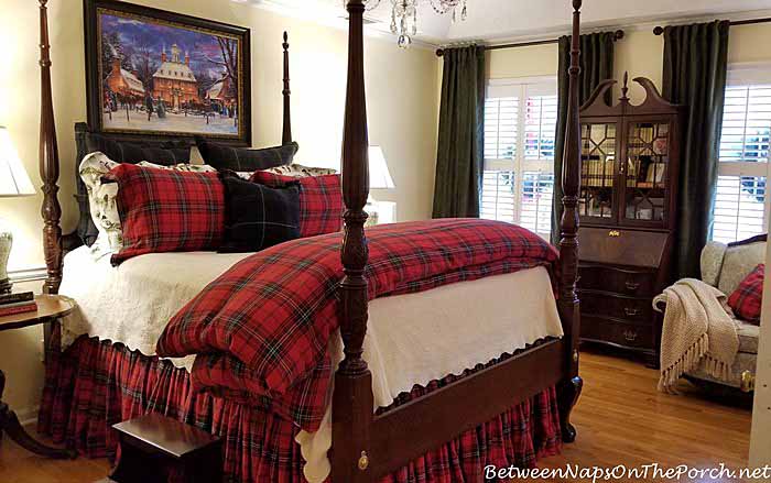 Updating Bedroom with New Drapes, Tartan Bedding