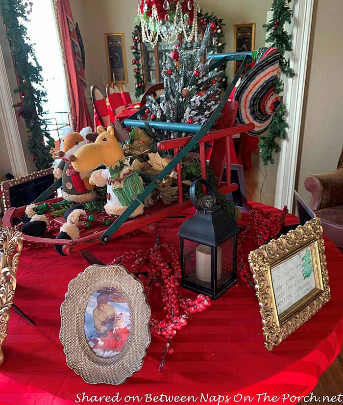 Vintage Sled as a Centerpiece in Entry