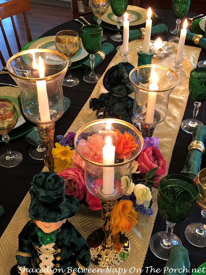 Floral Centerpiece & Candlelight for St. Patrick's Day Table