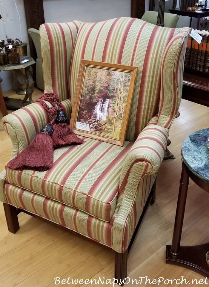 Red, Green Stripped Wingback Chair
