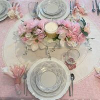 Spring Table Setting, Pink and White Floral Centerpiece