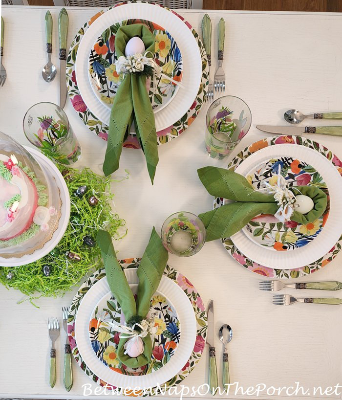 Easter Table Setting with Bunny Napkin Fold